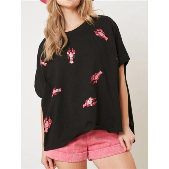 Sequin Lobster Round Neck T-Shirt - Picture 3 of 16